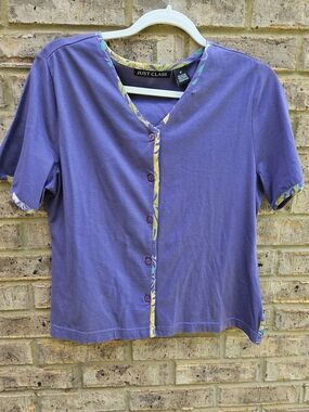 Vintage Just Class Purple Button-Down Short Sleeve Top